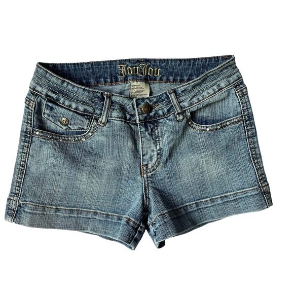 Jou Jou Size 7/8 Jean Shorts with rhinestones and embroidered pockets - Picture 1 of 10
